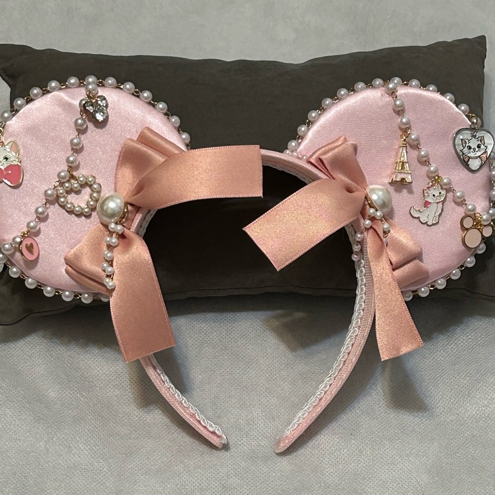 Abrand Pink Satin Pearl Bow Minnie Ear Headband
